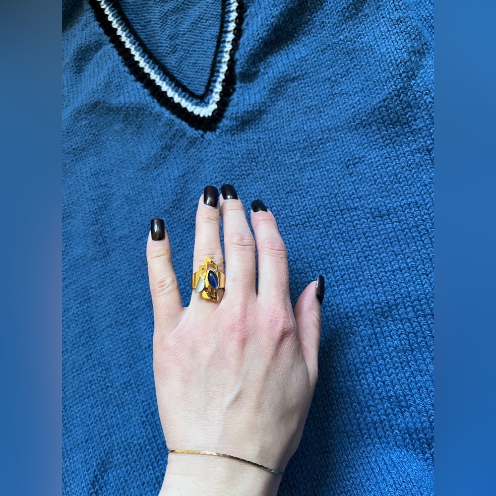Gold plated ring with geometric elements
